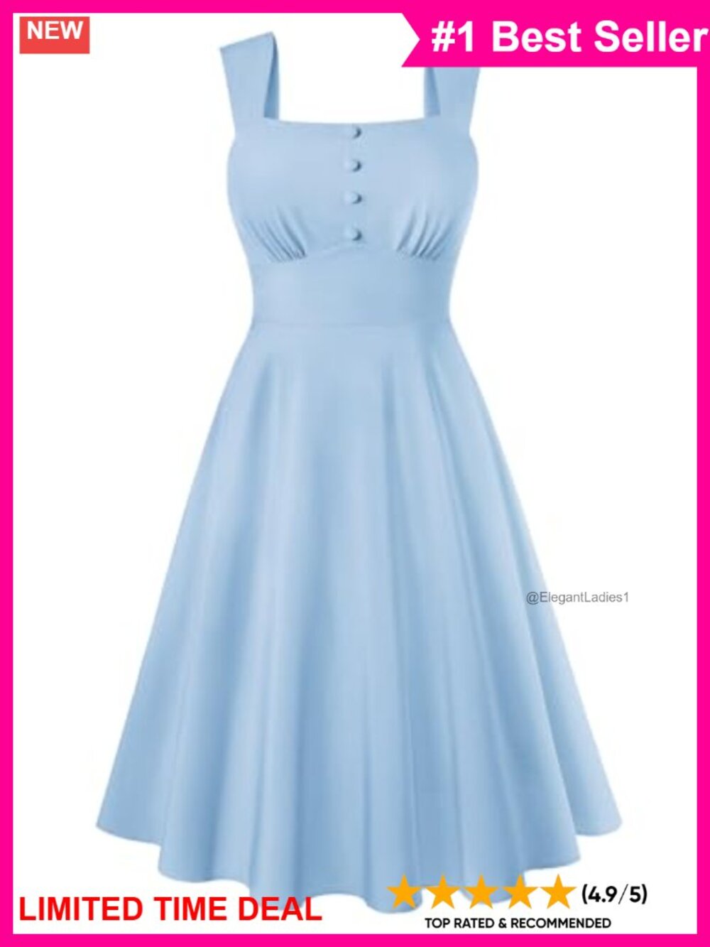 Square Neck A-Line Midi Dress with Pockets Adjustable Straps